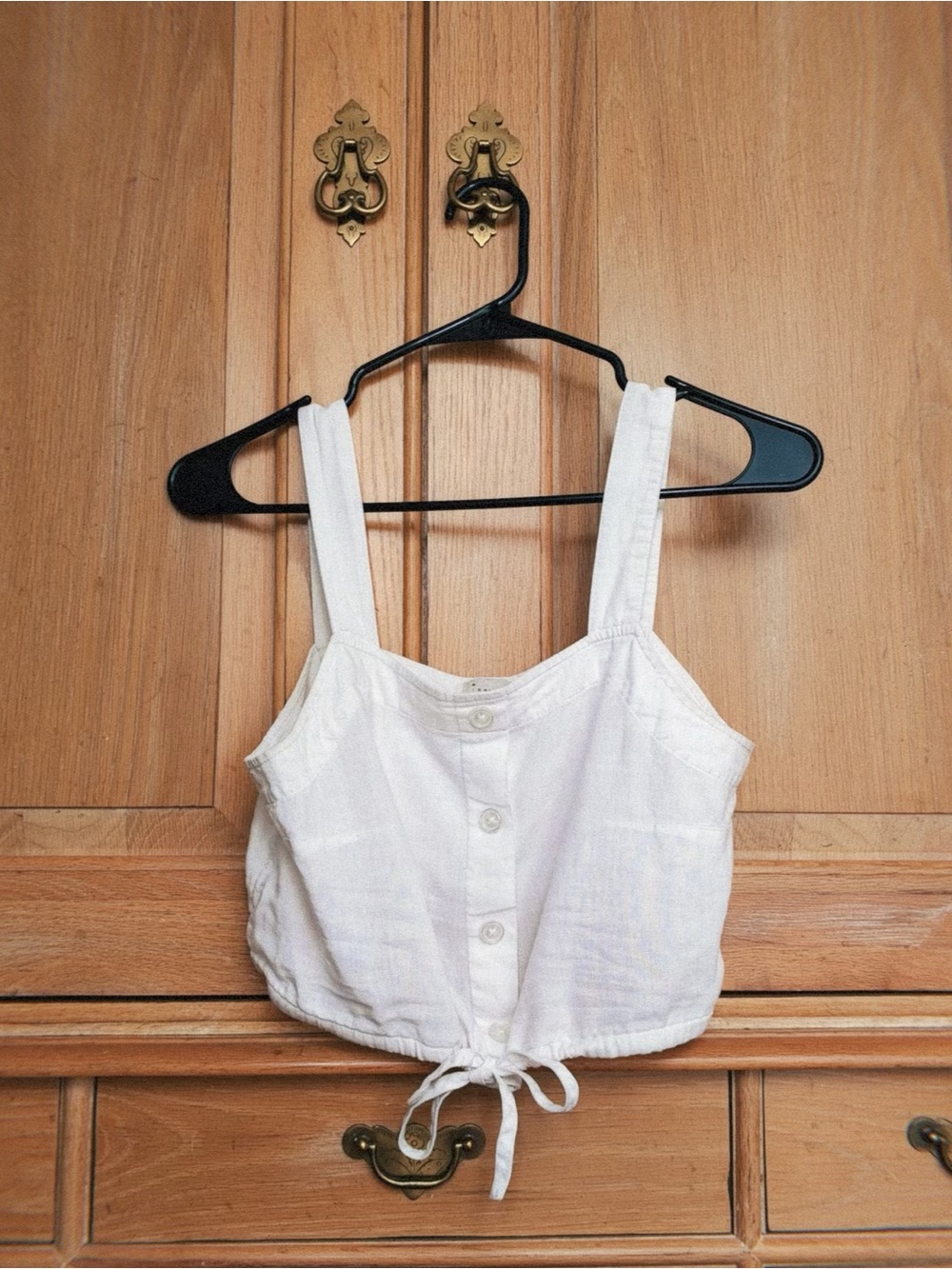 A New Day White Button Crop Tank with Tie Hem